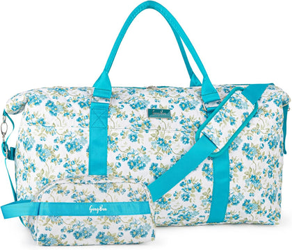 Women's Travel Bag With Toiletry Pouch  Carry-on Overnight & Weekend Bag For Travel, Yoga, And Gym  White Floral Design