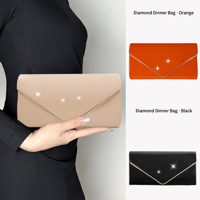 New European And American Style Minimalist Metallic V Chain Patent-leather Clutch, Exuding Elegance And The Perfect Choice For Weddings And Formal Occasions