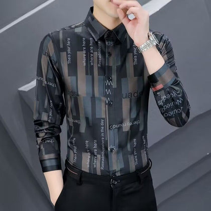 Mens Long-Sleeve Casual Trendy Shirt