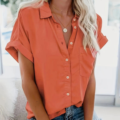 Ladies Lapel Button Shirt Summer