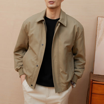 Mens Retro Solid-Color Loose-Fit Lapel Jacket
